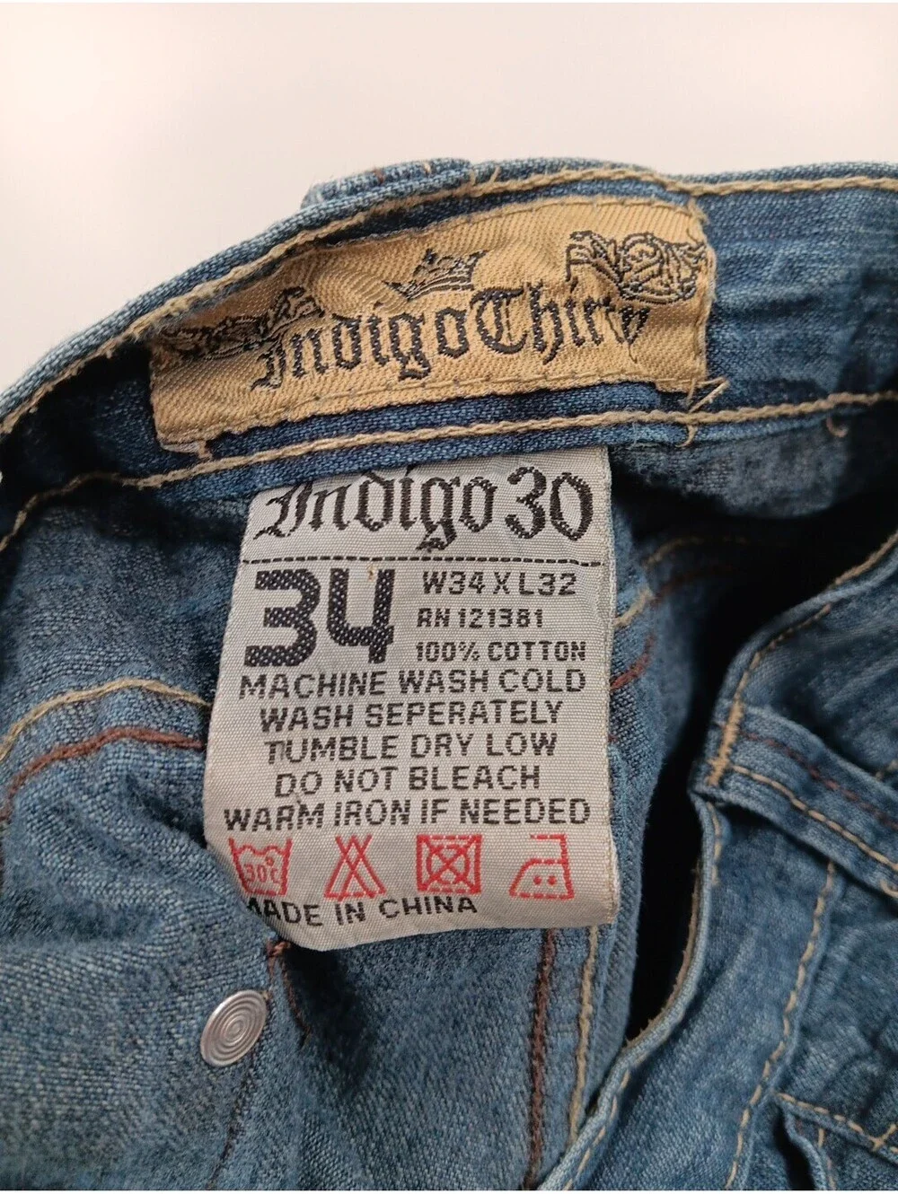 Indigo 30 Jeans Mens Size 34x32 Blue Denim Straight Fit Casual Skater Y2K Pants